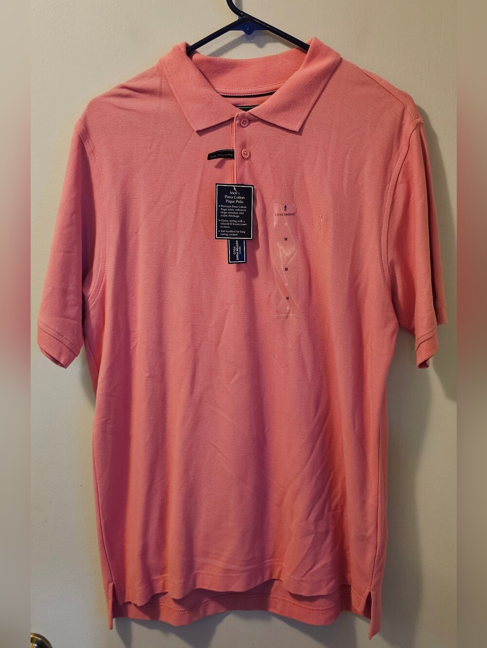 Lanesboro Pima Cotton Polo Shirt Short Sleeve Pink Men's Size M  NWT
